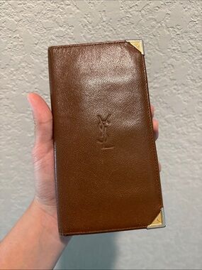 Saint Laurent YSL Brown Leather Long Bifold Holder